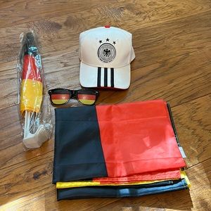 German items: flag, glasses, hat, car flag